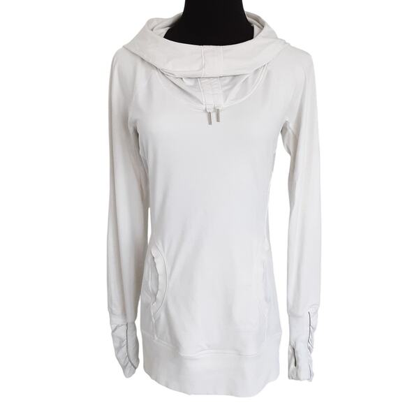 Lululemon Run Ambition Pullover Hoodie White Ponytail Hood Womens 6 Thumb Holes - Picture 1 of 15